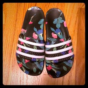Adidas slides, floral print